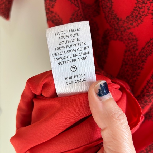 Vintage Tracy Reese Red and Black 100% Silk Dress XS Embroidered Scoop Back - Picture 9 of 9